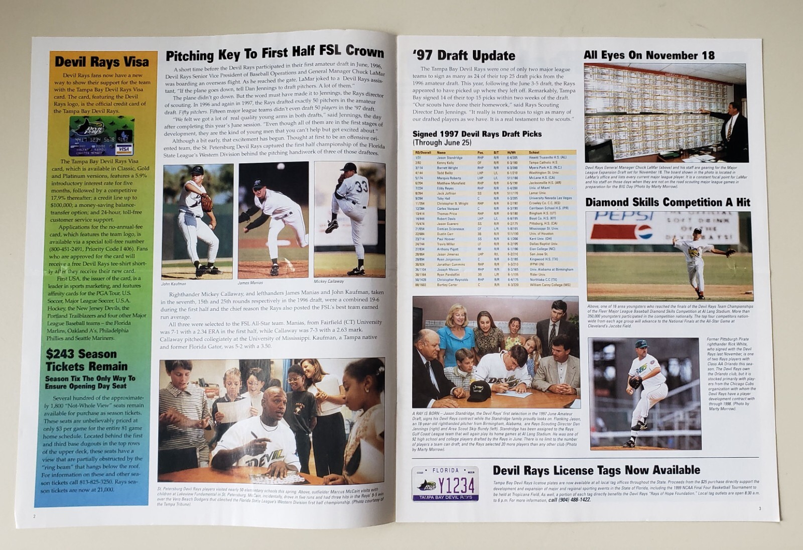1998 Tampa Bay Devil Rays Bundle (Inaugural Program/Pocket Schedule/News) MLB