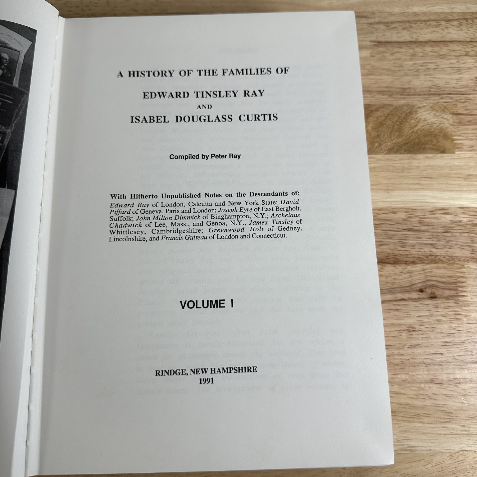 Ray-Curtis Family History Vol 1 Peter Ray 1991 Genealogy Privately Printed