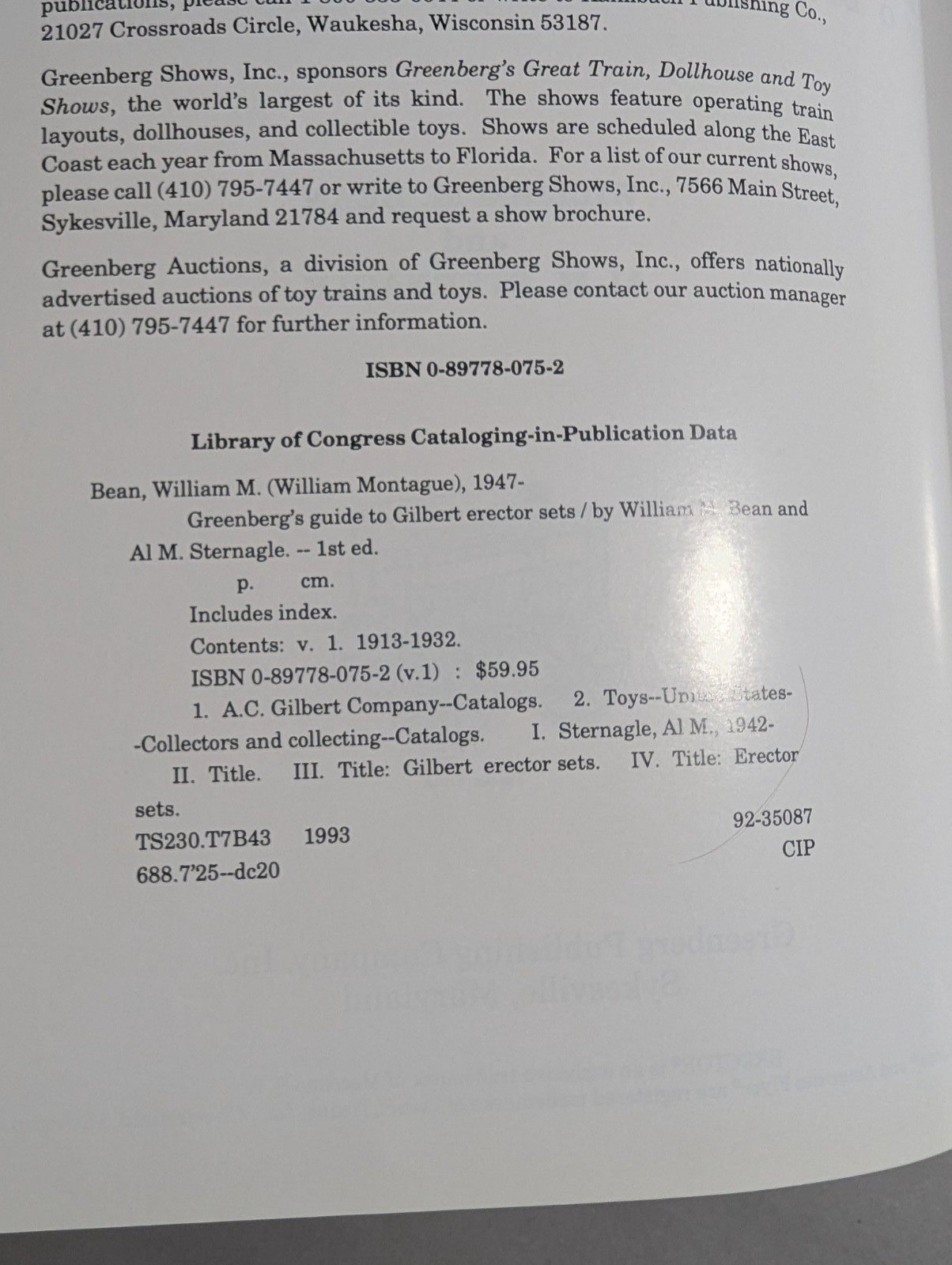 Greenberg’s Guide to Gilbert Erector Sets Volume One 1913-1932 1st Ed. 1993 HC