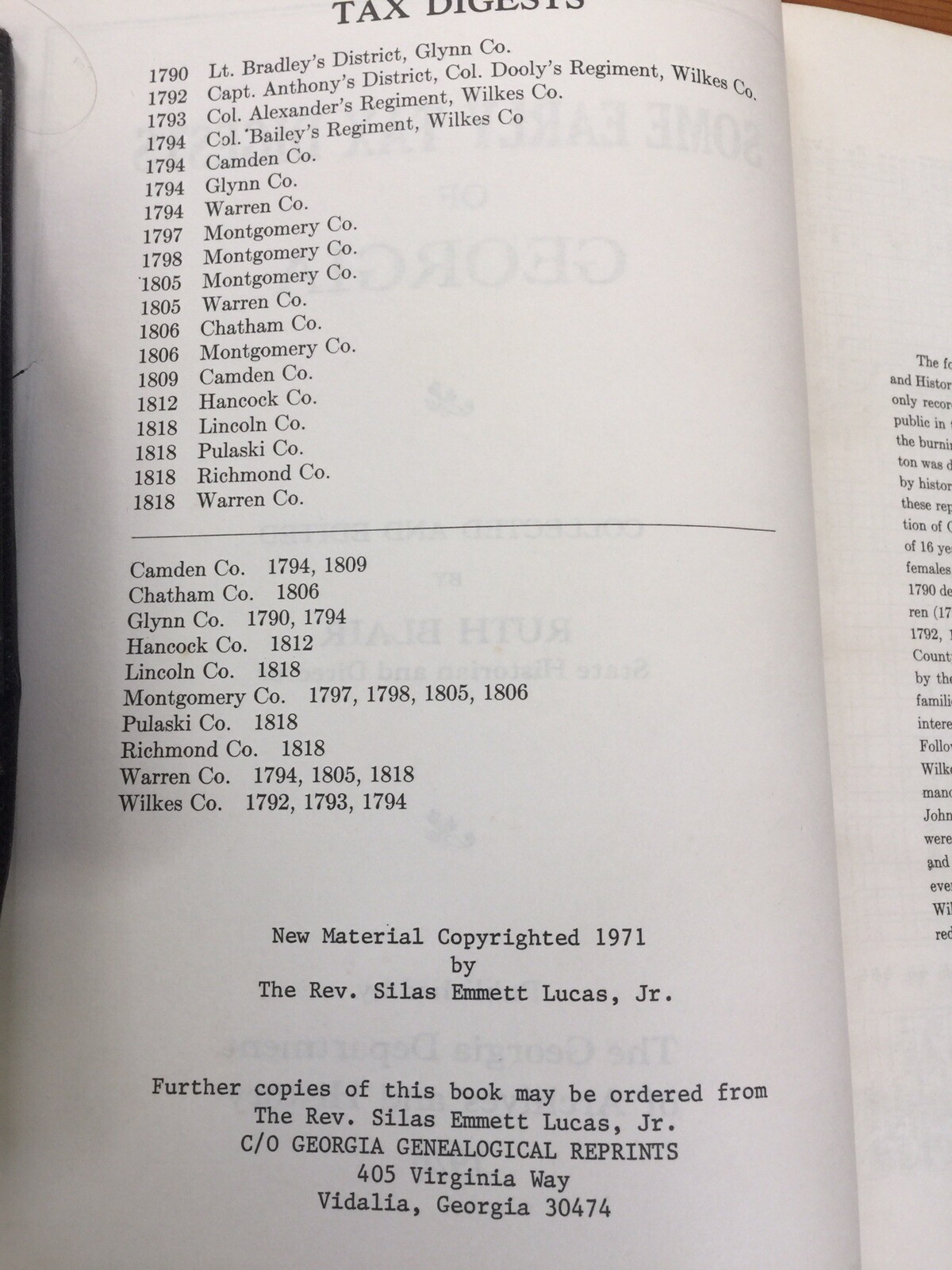 Early Tax Records of Georgia 1926 174 Pages Hard Back Book