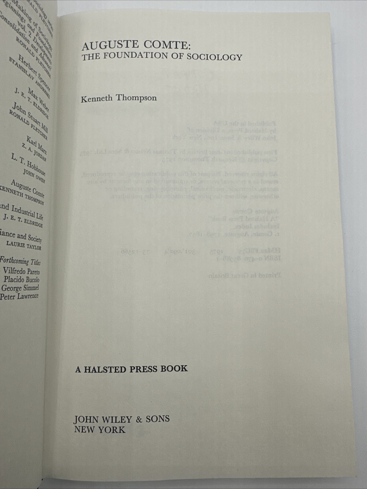 Auguste Comte The Foundation Of Sociology Kenneth Thompson 220 Pages Hardcover