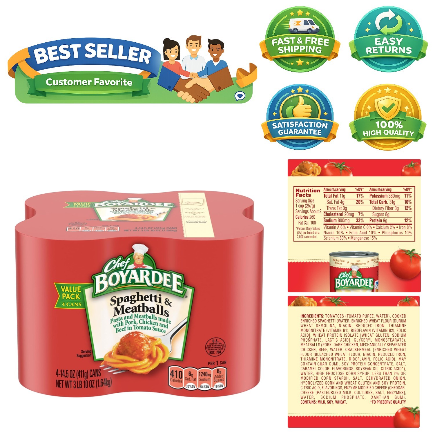 Delicious 14.5 Oz Spaghetti and Meatballs – 4 Pack for Busy Families on the Go