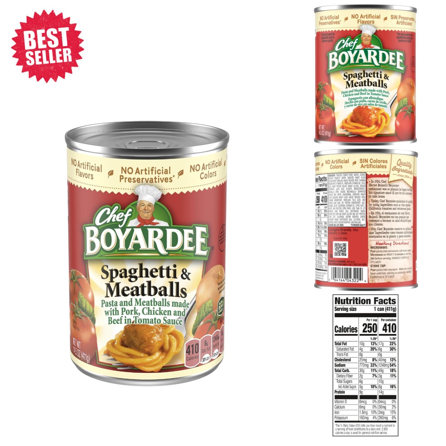 Microwave-Ready Spaghetti and Meatballs – 14.5 oz Cans Set of 6 for Easy Dinners
