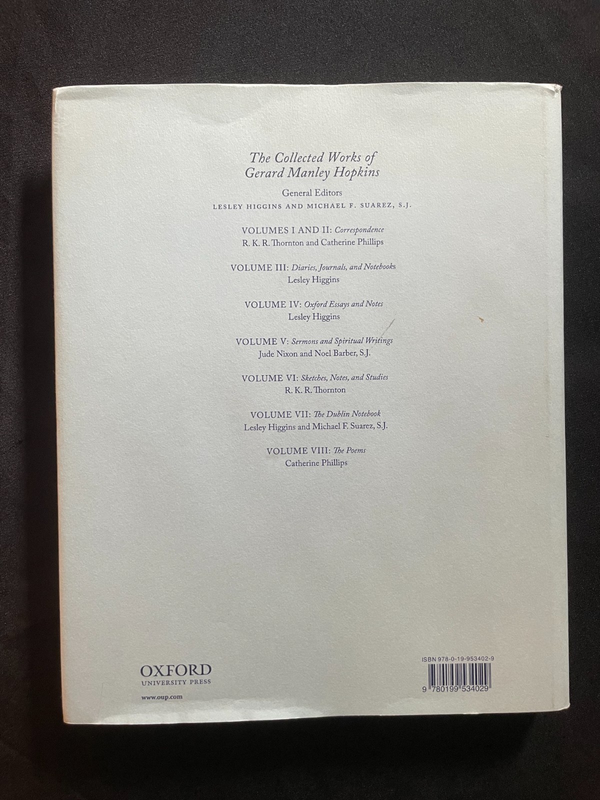 “Collected Works of Gerard Manley Hopkins Volume VII” Dublin Notebook -Hardcover