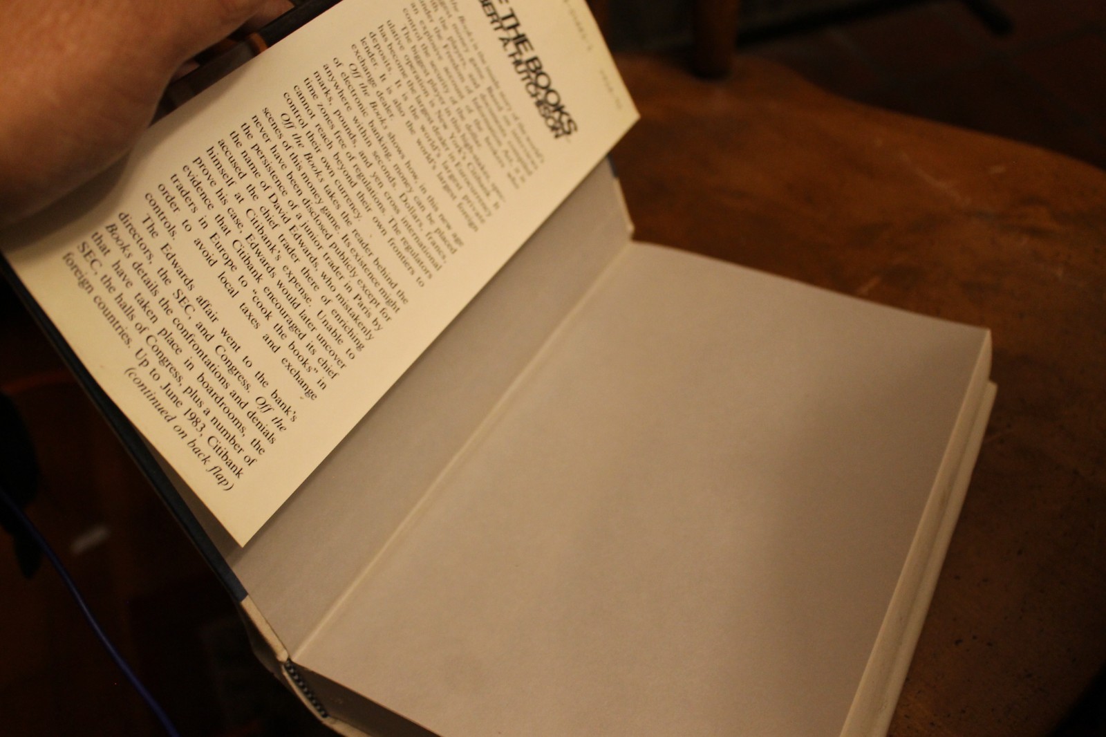 Off the Books ~ Robert A. Hutchinson ~ 1986 Morrow HCDJ 1ED