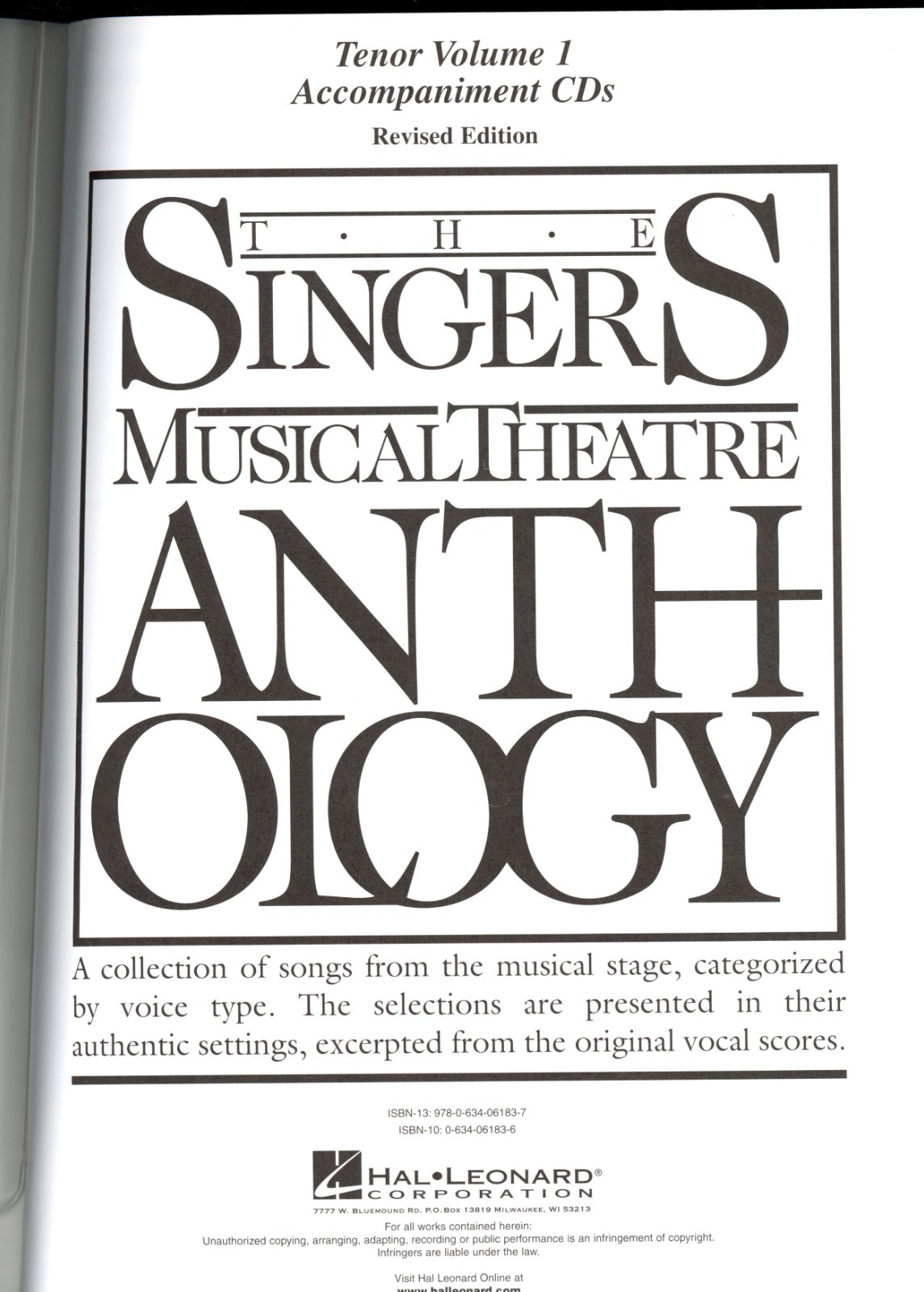 Singers Musical Theatre: Tenor Volume 1 Revised Ed. WITH TWO SEALED CDs