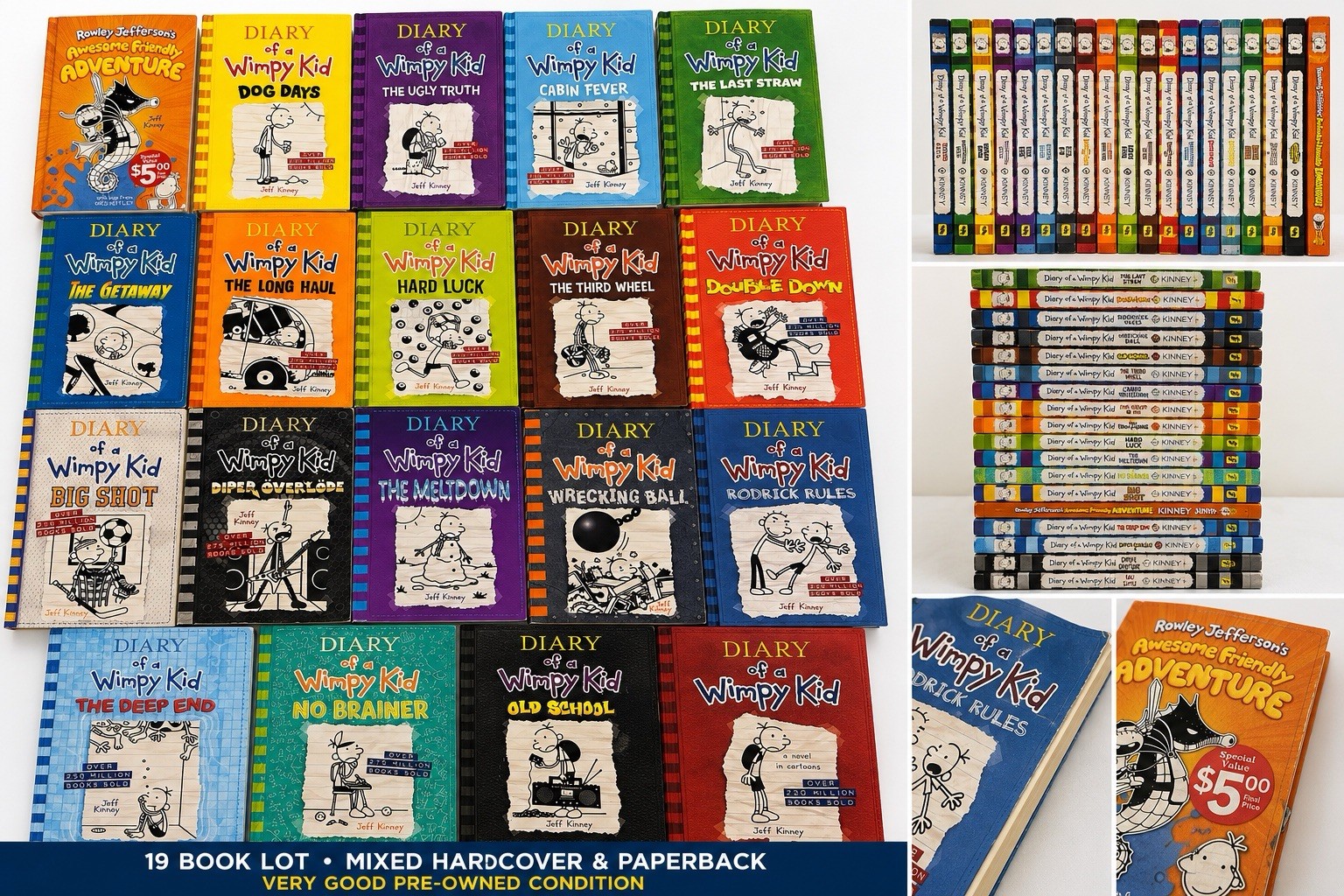 Diary of a Wimpy Kid Book Lot 19 Books Jeff Kinney Mixed HC PB VG