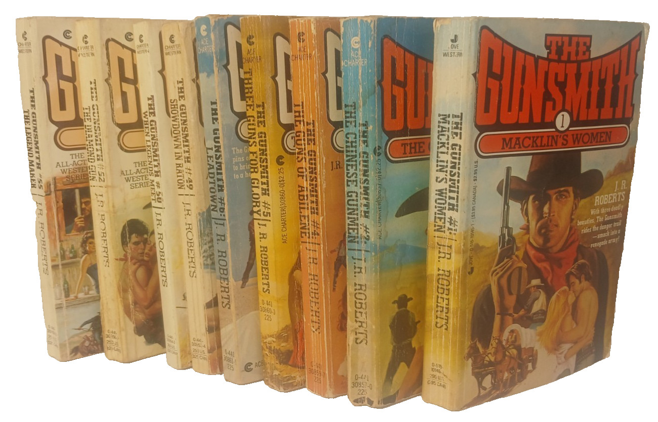 Lo of 9 The Gunsmith – J. R. Robert – Books 1-2, 4-6, 49 ,50, 52, and 55