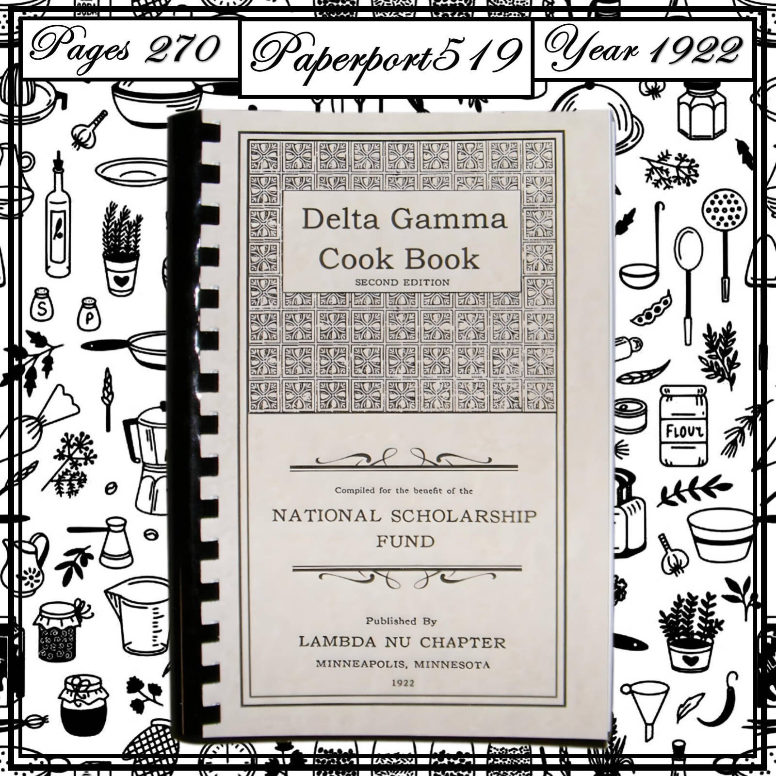 1922 Delta Gamma cook book 270 Pages