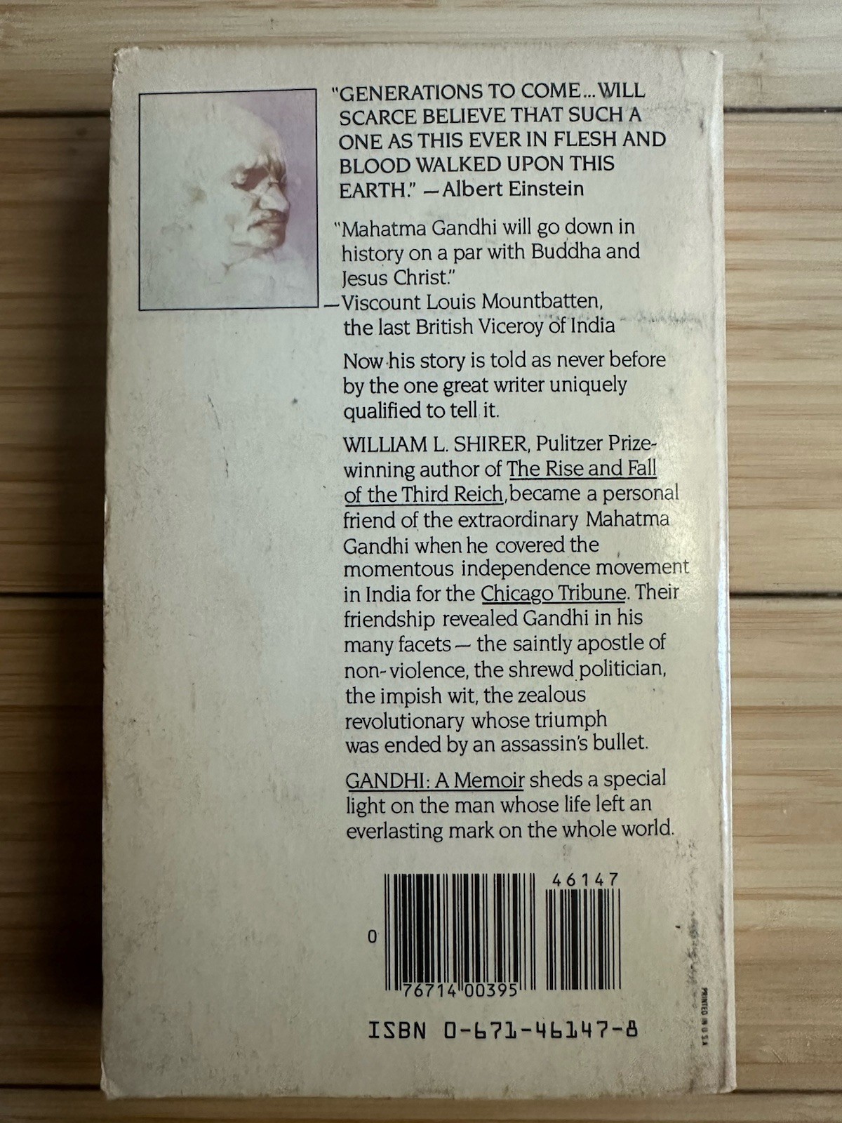 Gandhi : A Memoir by William L. Shirer (1982, Paperback) Washington Square Press
