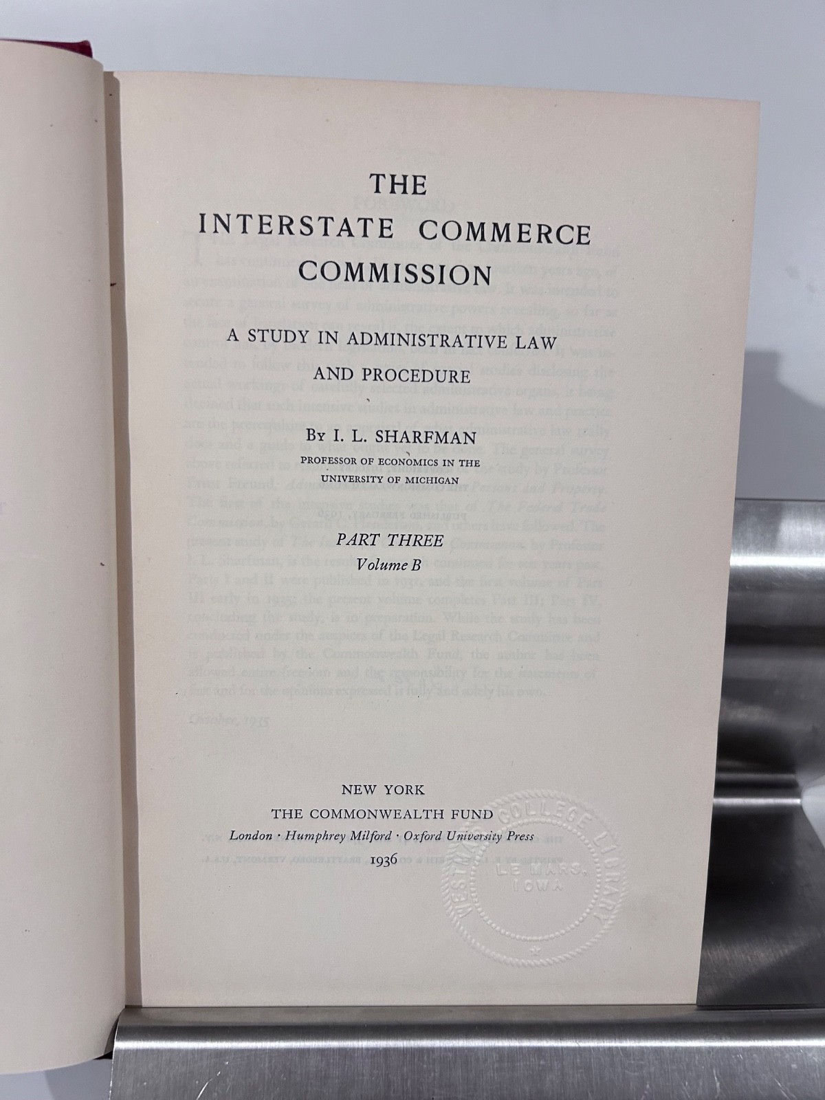 Sharfman: Interstate Commerce Commission, Commonwealth Fund 1931, 5 Vols.