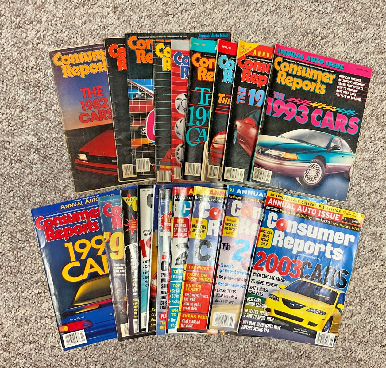 Lot of 19 Consumer Reports Annual Auto Issue 1980’s, 1990’s & 2000’s Issues