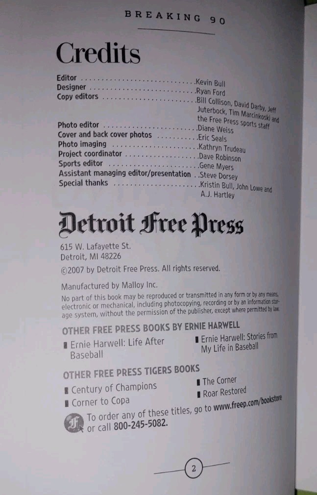 MLB Detroit Tigers Baseball Ernie Harwell Sparky Anderson Paperback Book Lot