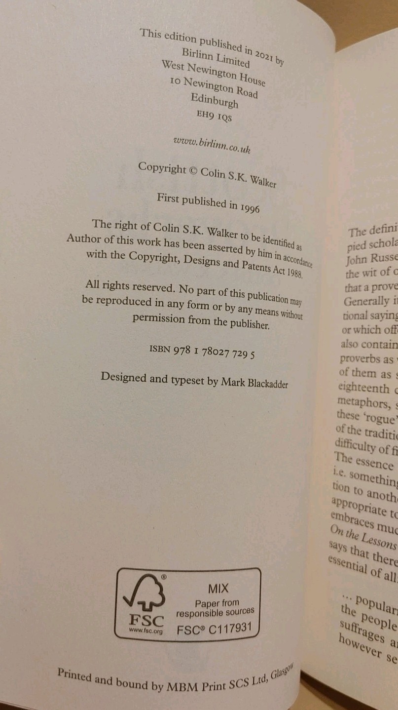 Scottish Proverbs by Colin S. K. Walker 2021 Trade Paperback Birlinn Limited UK