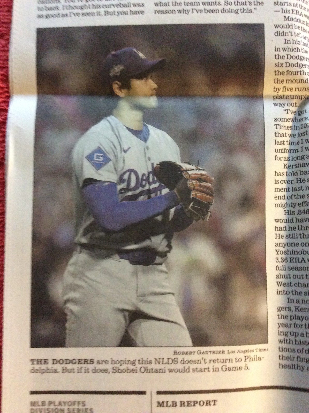 LA TIMES PLAYOFFS OCTOBER 7 2025 DODGERS CLAYTON KERSHAW PHILLIES TREA TURNER
