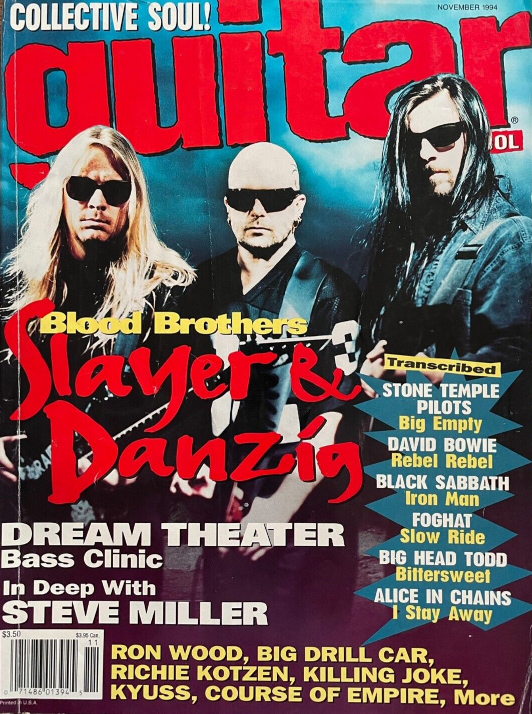 Guitar School Magazine November 1994 Slayer Danzig Dream Theater Steve Miller