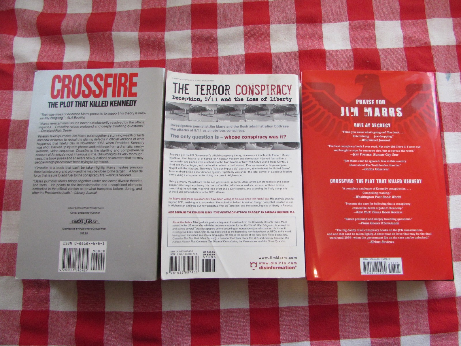 Jim Marrs 3 Book Lot; Crossfire, Terror Conspiracy, Rise of the Fourth Reich