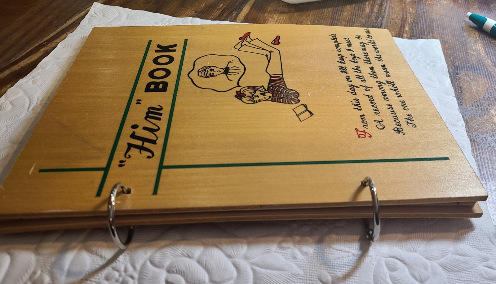 Vintage 1940s “HIM” Book” Wooden Cover Boards 14 Clean Pages Signed VG Japan