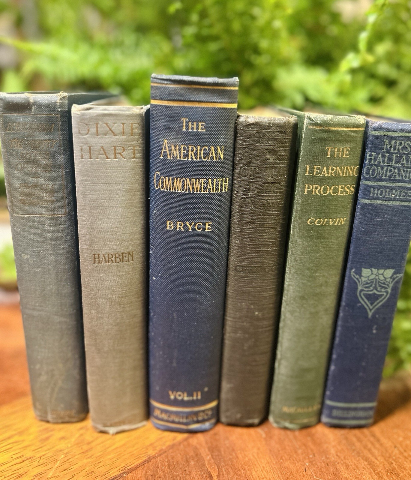 Set of 6 GREEN/BLUE ANTIQUE Books COTTAGE CORE Library Academia Decor Staging