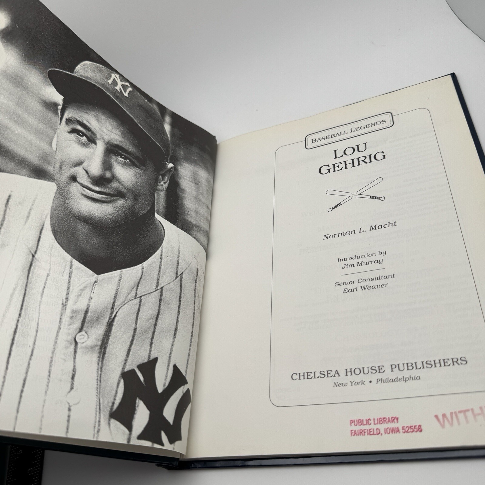 Lou Gehrig + New York Yankees Book MLB Baseball History ~ 2 Library Copy Books