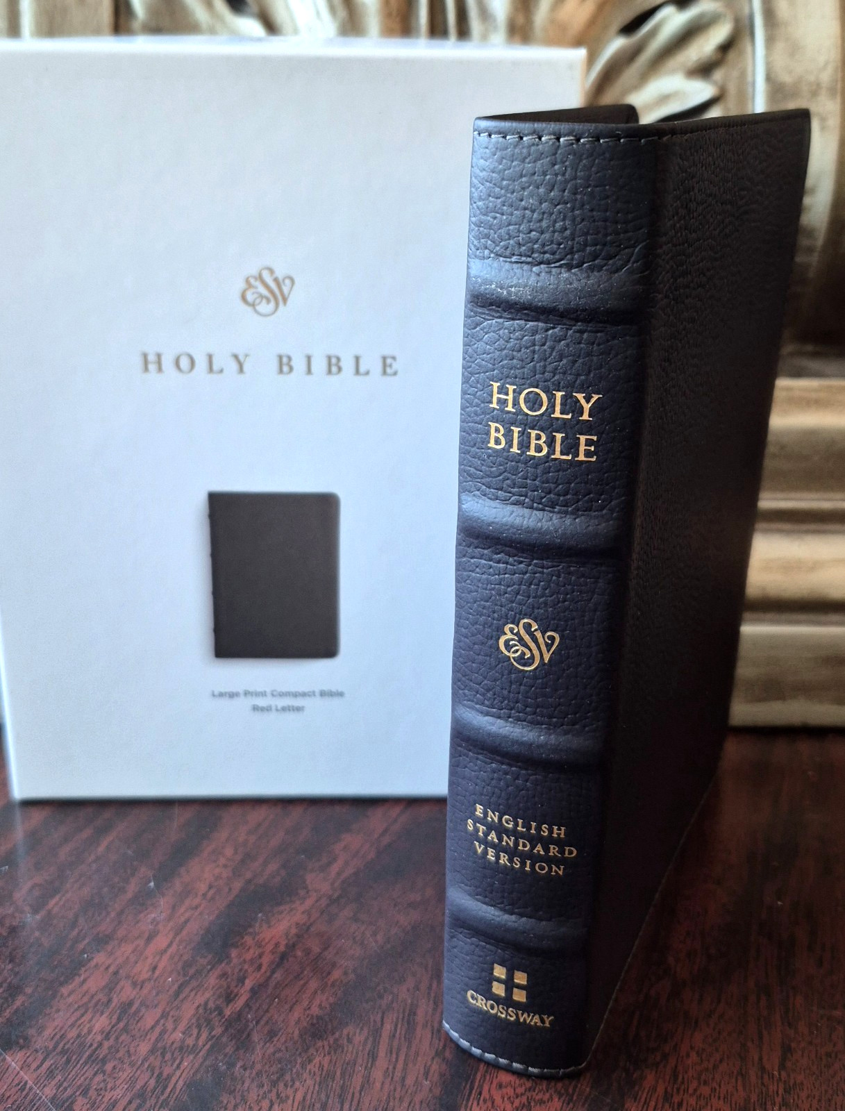 ESV Large Print Compact Bible, Red Letter (Buffalo Leather, Deep Brown) NEW