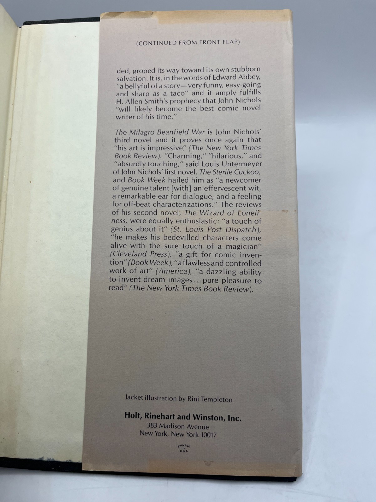 John Nichols / The Milagro Beanfield War 1st Edition 1974 hardcover ex-lib
