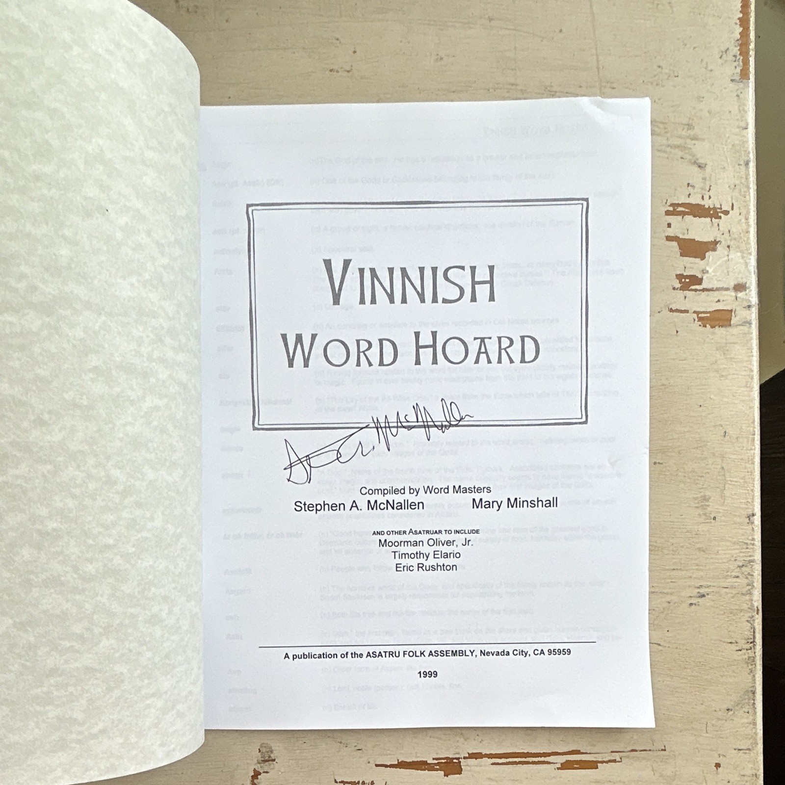 Vinnish Word Hoard Signed staple bound 1999 rare Stephen McNallen Minshall