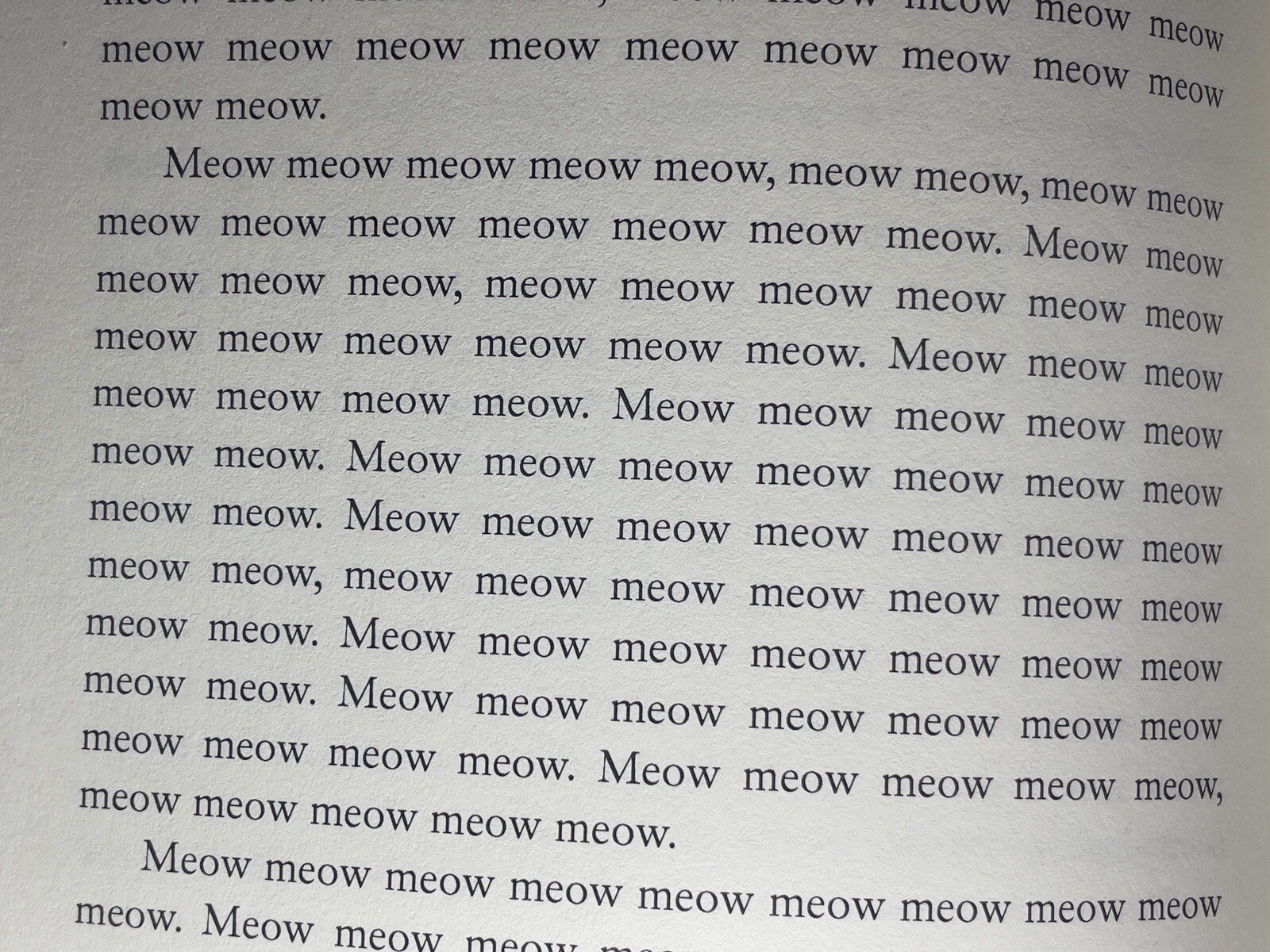 Meow Book for Cats – A Novel w/ only the word Meow, 345 pgs, by Sam Austen