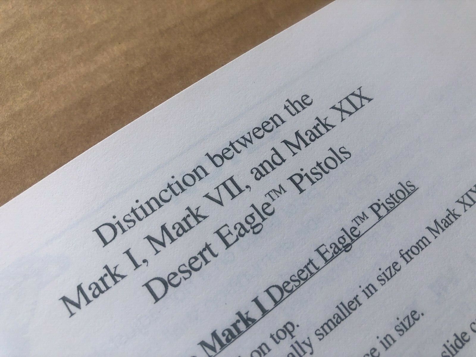 PARTS LIST/Booklet manual for a Desert Eagle Pistol,14 pages of info on this gun