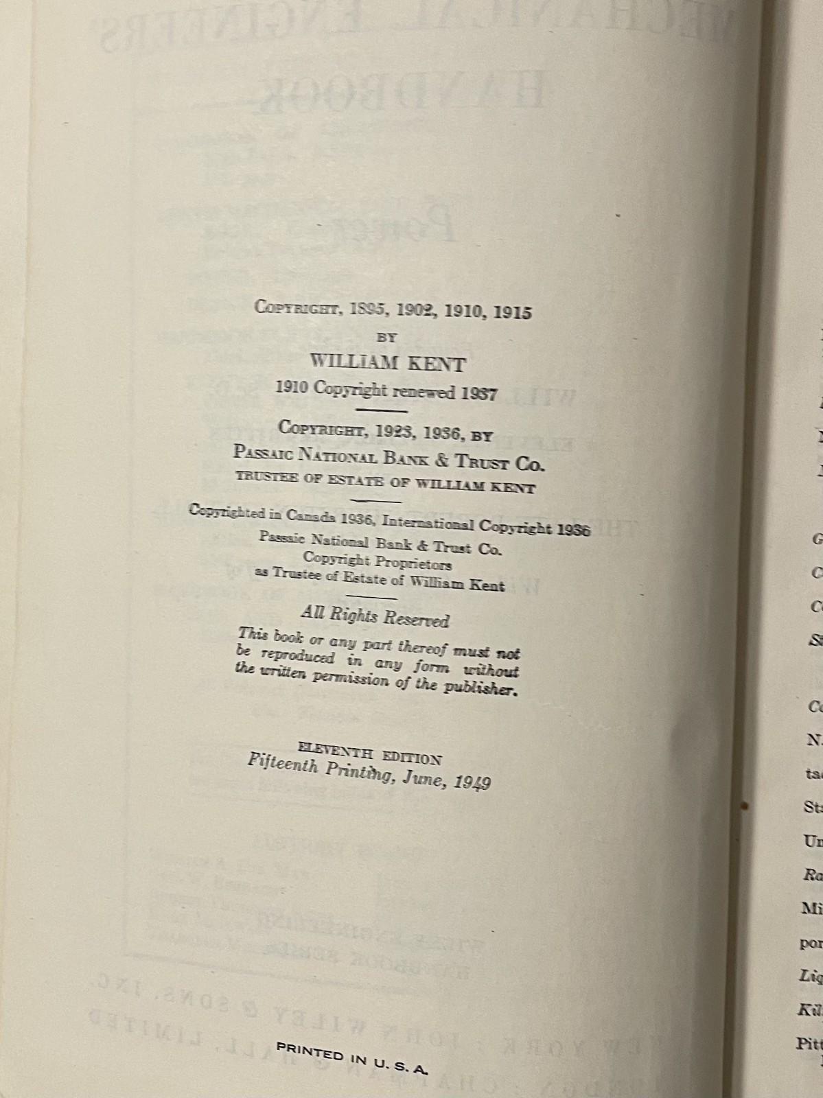 Kent’s Mechanical Engineers’ Handbook, 11th Edition, Power, 15th Printing 1949
