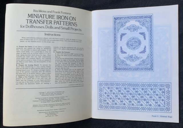 1979 UNUSED Dollhouse Miniature Iron-On Transfer Patterns Rita Weiss / Fontana
