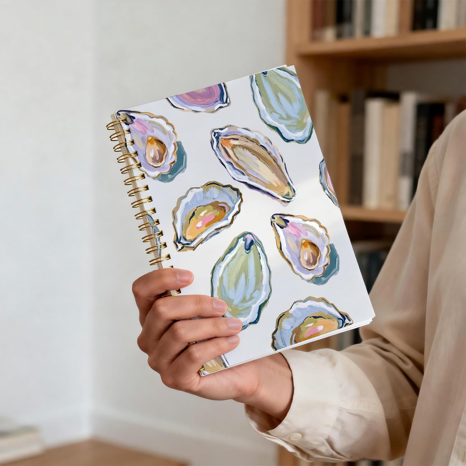 Oyster Shell Notebook 5.5 x 8.3 Inches, Coastal Aesthetic Journal, Seashell P…