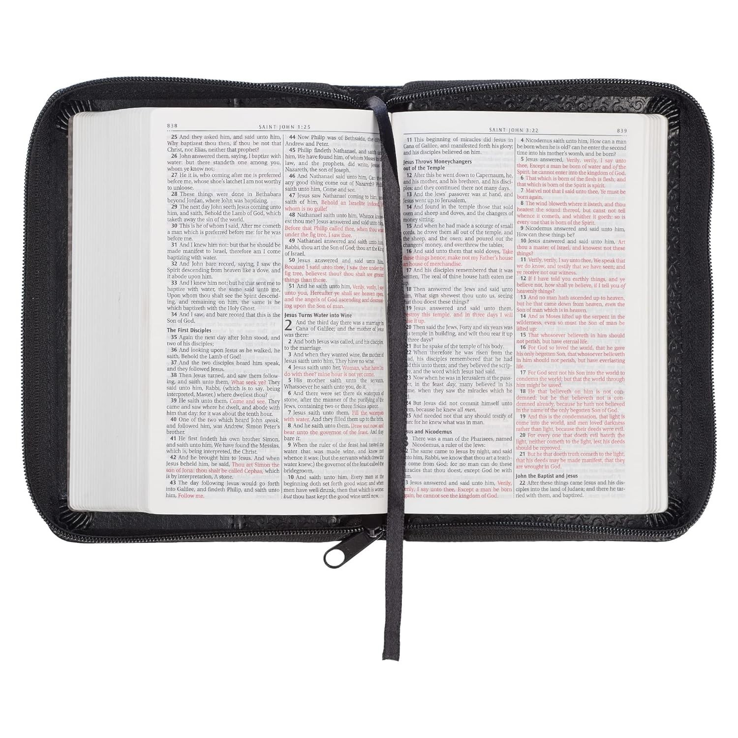 KJV Mini Pocket Holy Bible Zippered Black Faux Leather King James Version Compac