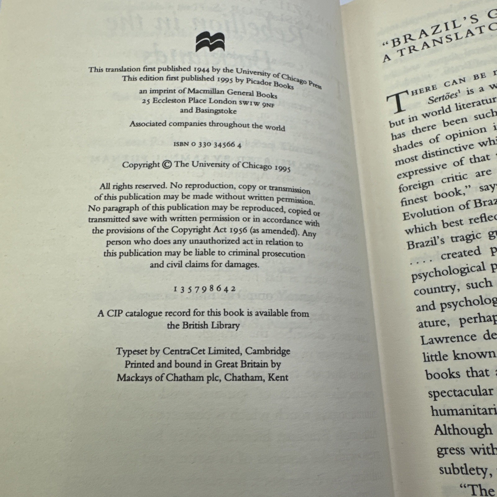 Rebellion in the Backlands Euclides Da Cunha Hardcover 1995 Picador Book History