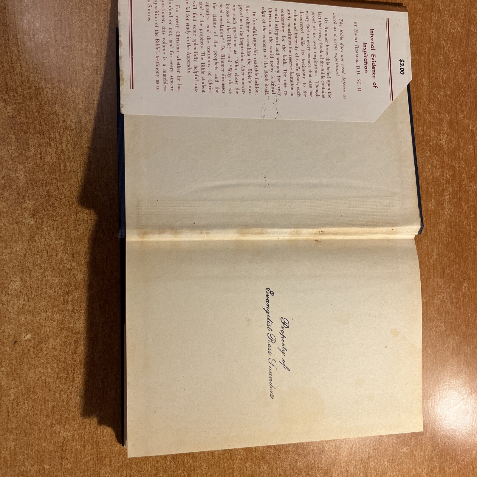 INTERNAL EVIDENCE OF INSPIRATION By Harry Rimmer – HC- RARE DUST JACKET 1946