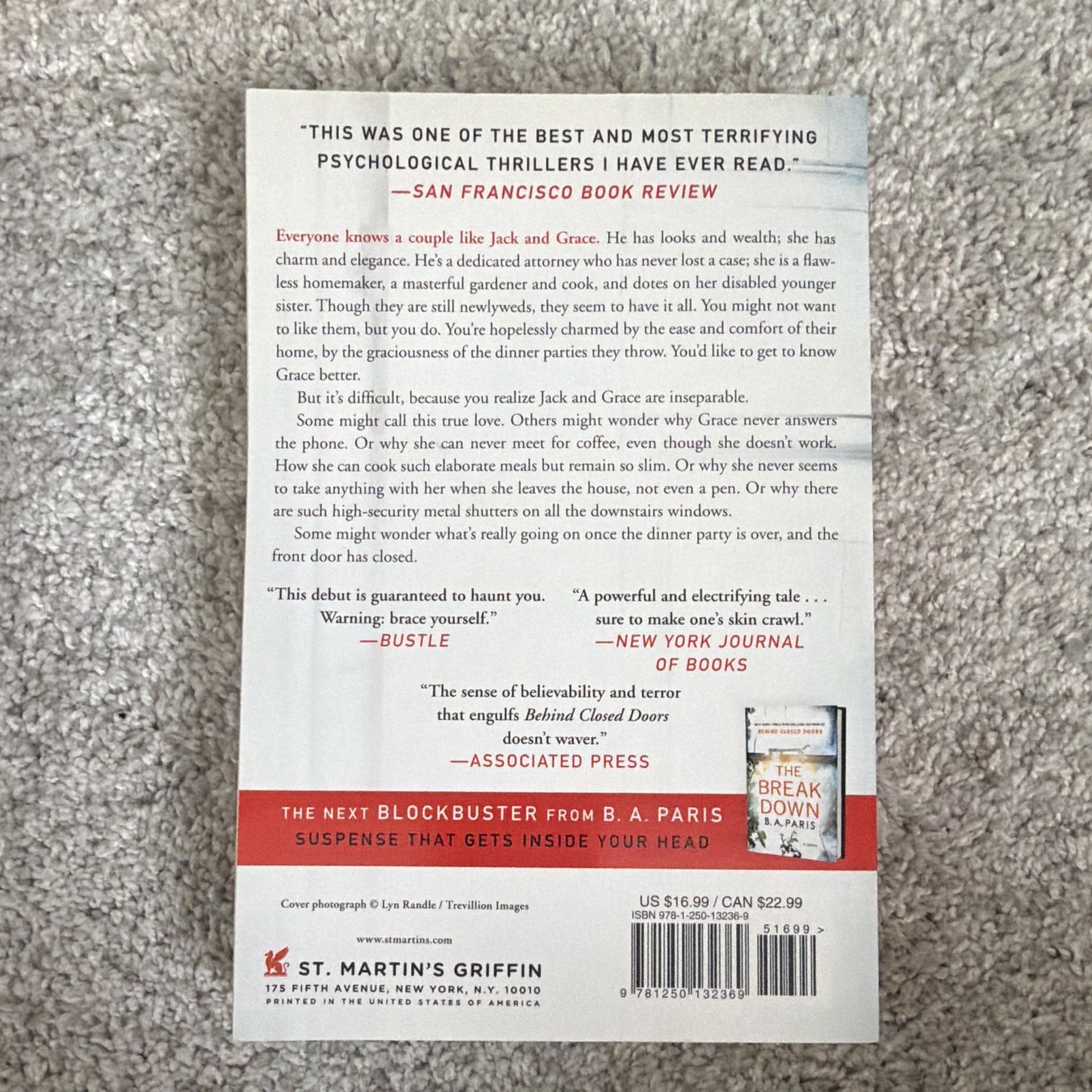 B. A. Paris Behind Closed Doors Paperback 2017 St. Martin’s Griffin Thriller