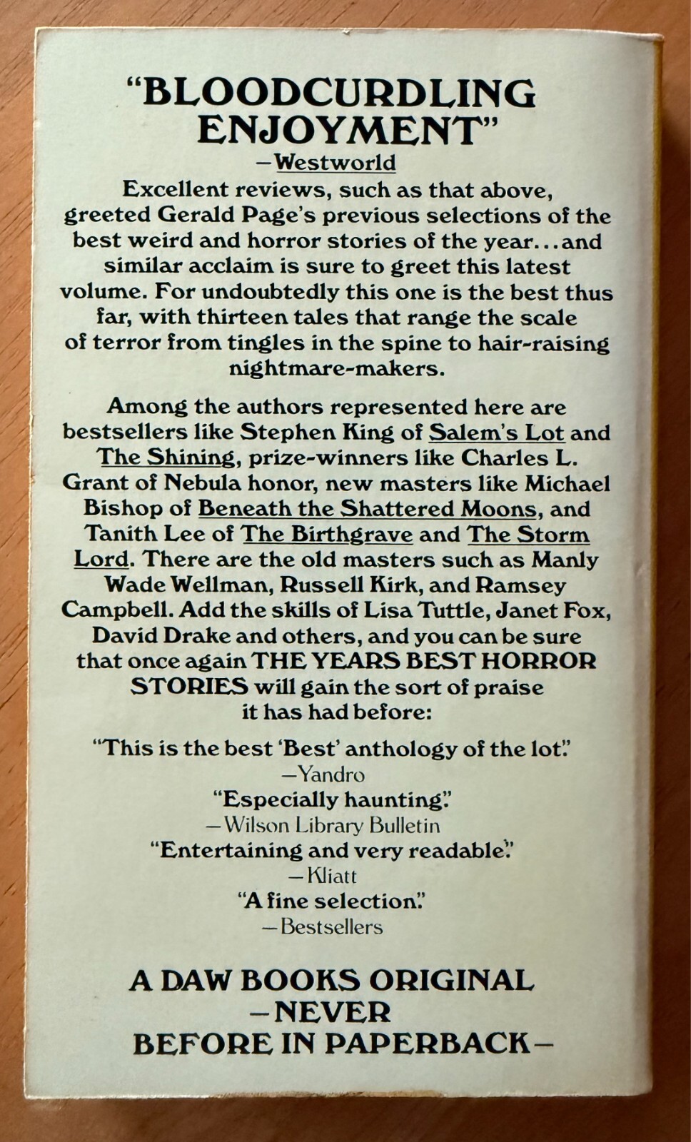 THE YEAR’S BEST HORROR STORIES VI by Gerald W. Page – 1978 DAW 297