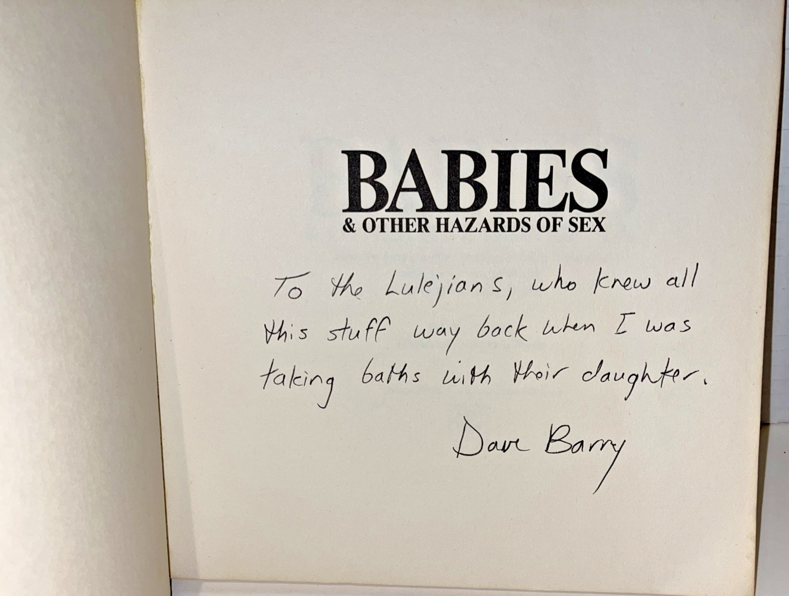 Signed Dave Barry Babies & Other Hazards 1984 Collection Of Humor Essays Comedy