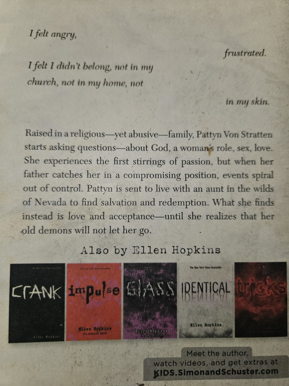 Ellen Hopkins Books. Lot Of 3. Tricks, Burned, Impulse.