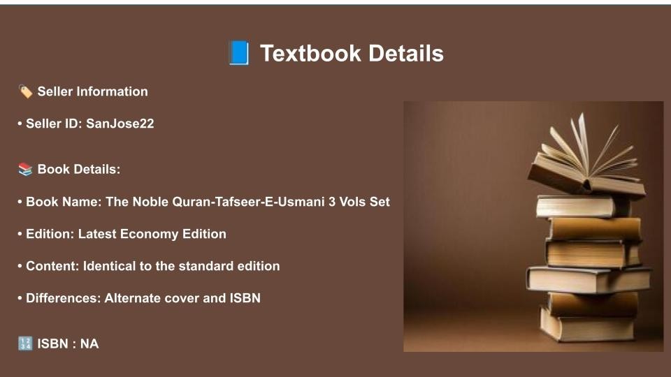 The Noble Quran-Tafseer-E-Usmani 3 Vols Set -Arabic and English-HARDCOVER