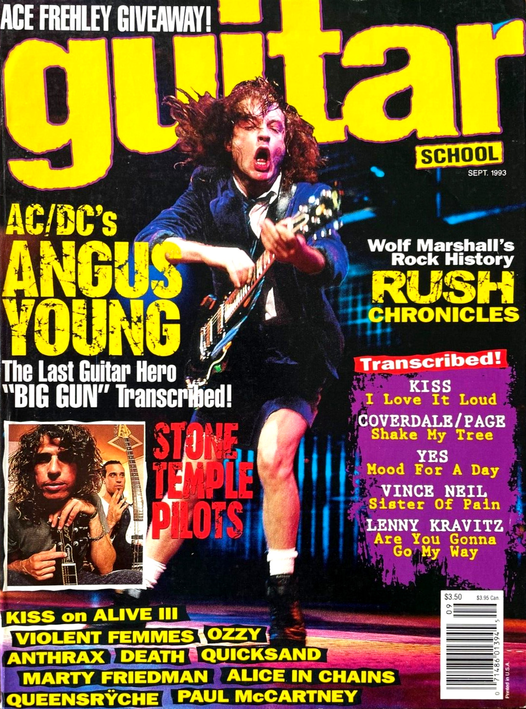 Guitar School Magazine September 1993 AC/DC Angus Young Stone Temple Pilots Rush