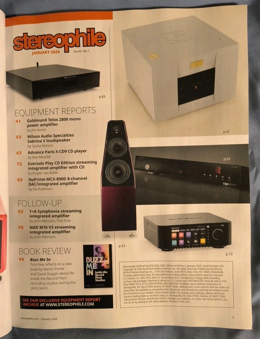 Stereophile Magazine January 2026 Vol Volume 49 No Issue 1 NEW GOLDMUND TELOS