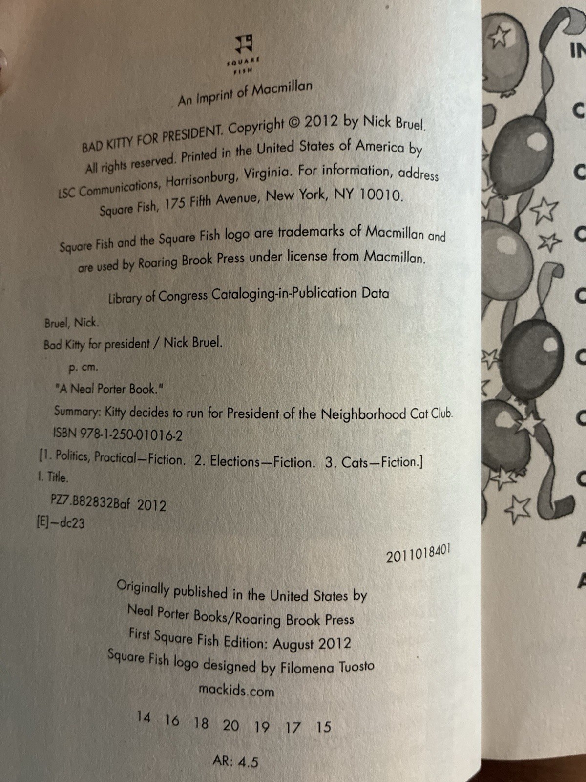 Bad Kitty for President by Nick Bruel 2012 Roaring Brook Press Paperback Book