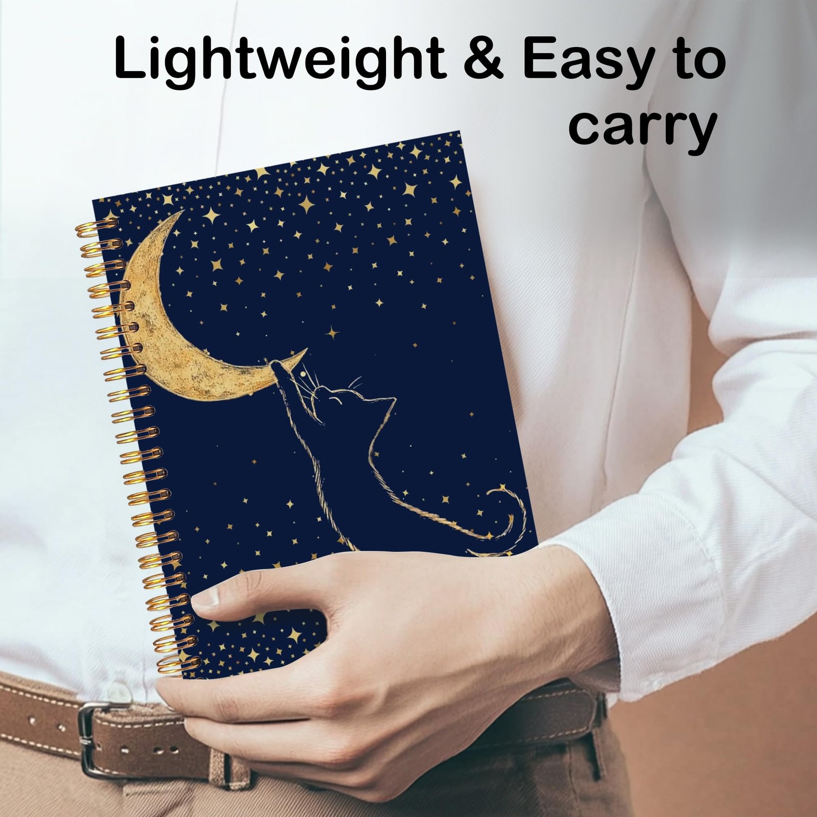 Cat and Moon Notebook 8.3×5.5 Inches – Starry Night Aesthetic Journal with Sp…
