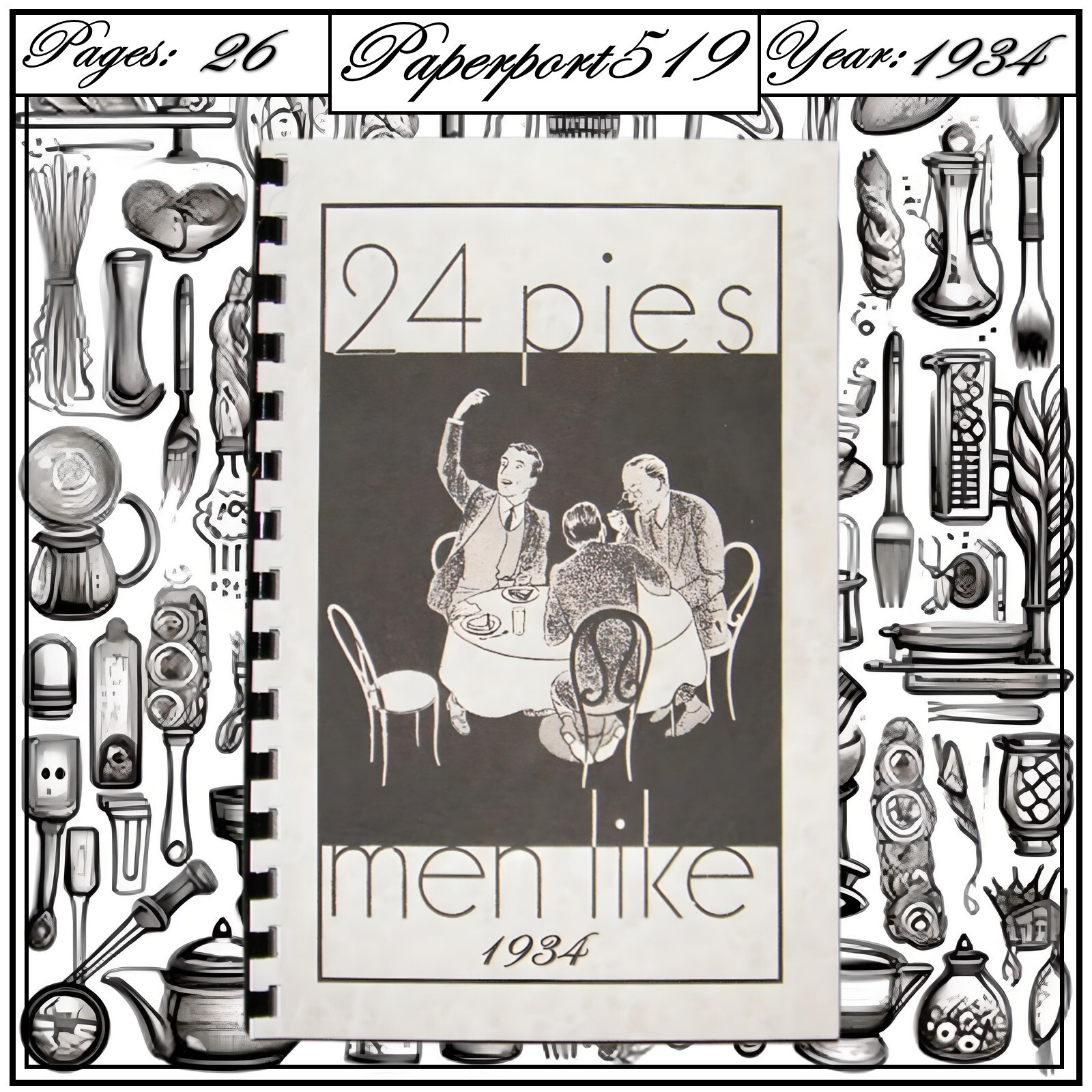 1934 24 Pies Men Like Cook Book 26 Pages