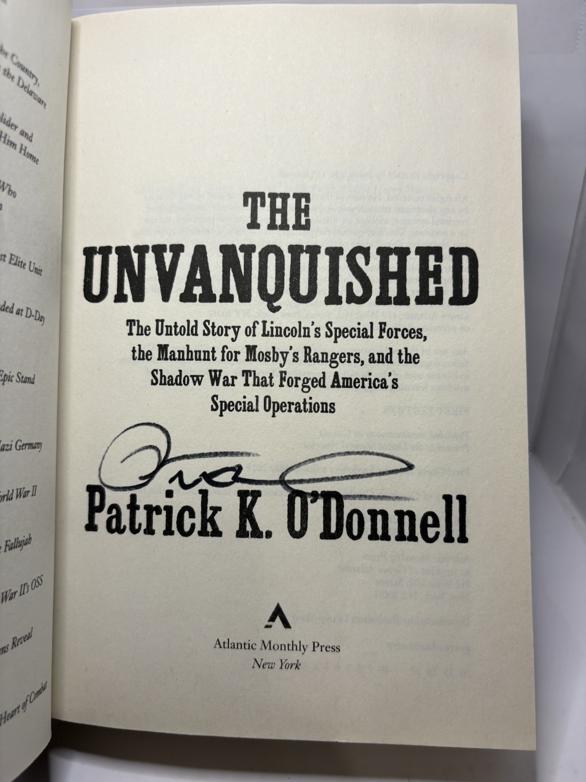 SIGNED Unvanquished by Patrick K O’Donnell (1st Ed. 2024 HC)