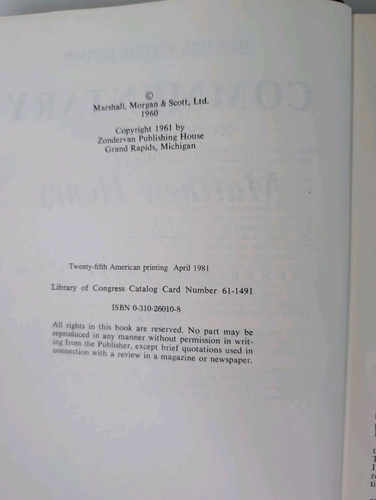 Matthew Henry Commentary Whole Bible One Volume Edition 1981 Zondervan HC Book
