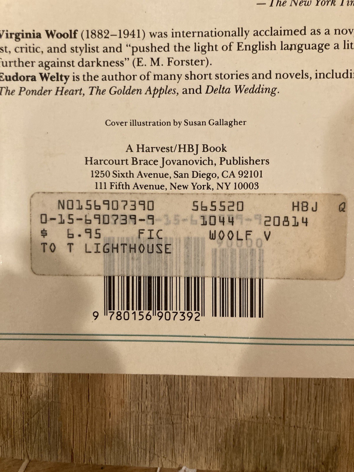 To the Lighthouse – a Novel by Virginia Woolf 1989 paperback