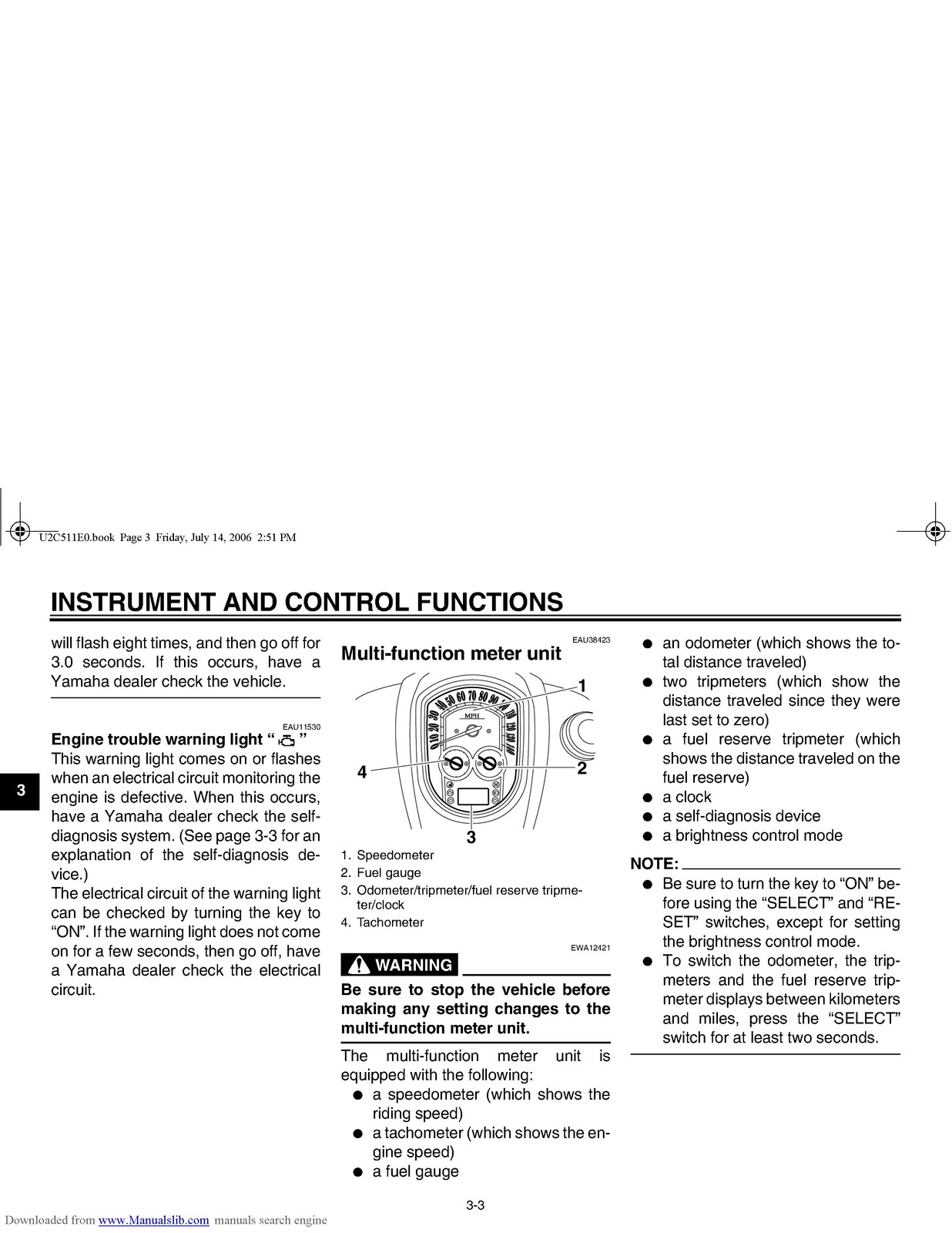 YAMAHA XV19CTSW XV19CTW XV19CTMW Owners Manual – STEEL WIRE BOUND – TOUGH COVERS