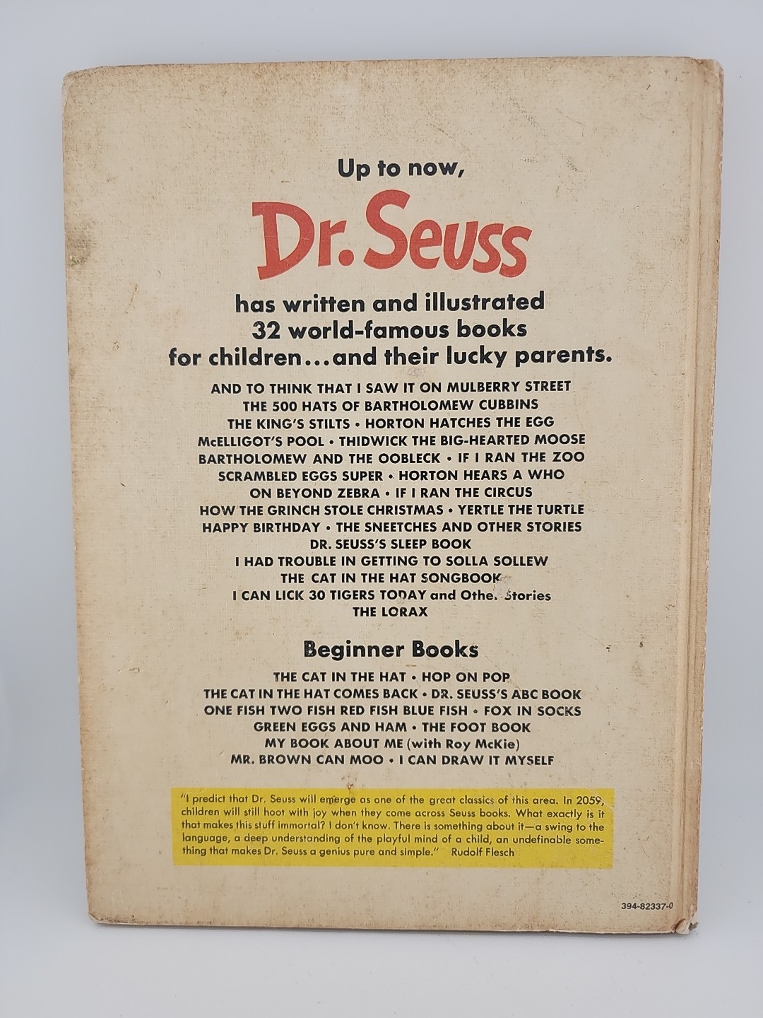 The Lorax Dr. Seuss 1971 First Edition 11.25 x 8.25 in Hardcover w/ Yellow Quote